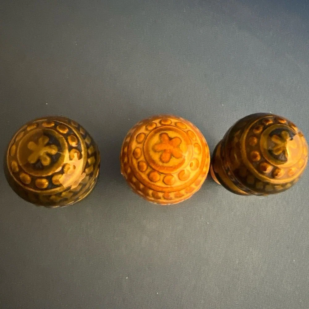 Set of 3 Vintage Ceramic/Porcelain Bottle Stoppers Blue And Sand Colors